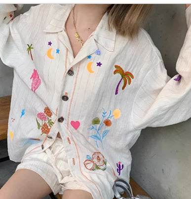 Summer Embroidered Shirt Shorts