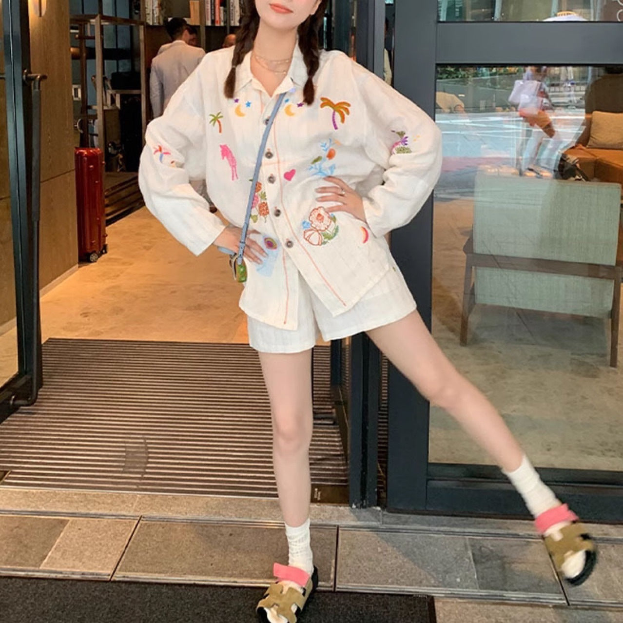 Summer Embroidered Shirt Shorts