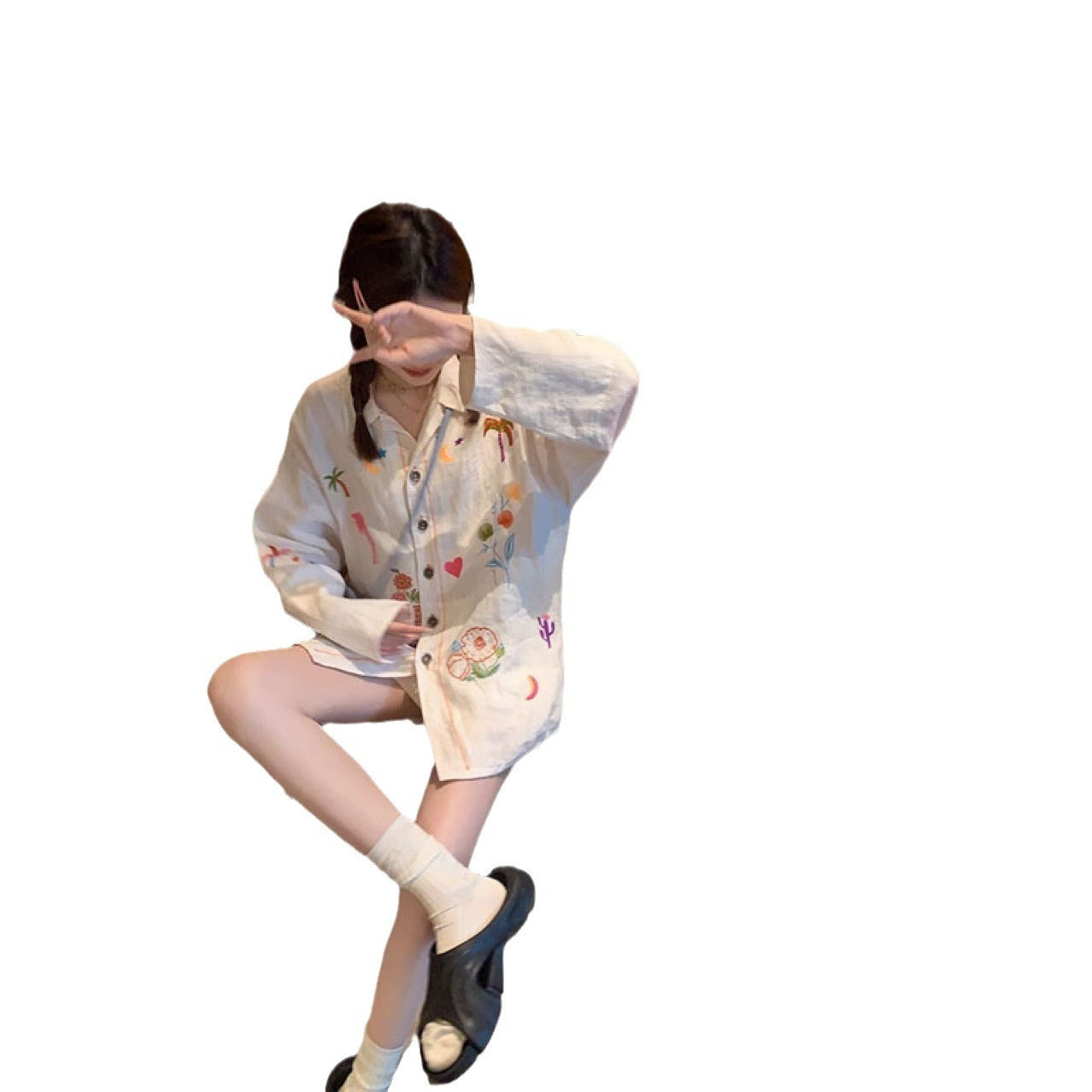 Summer Embroidered Shirt Shorts